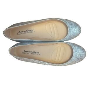 American Glamour Badgley Mischka Yoselin Flats‎ Sz 6.5 Silver Sparkle Rhinestone